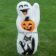 Waving Ghost with Pumpkin and Cat